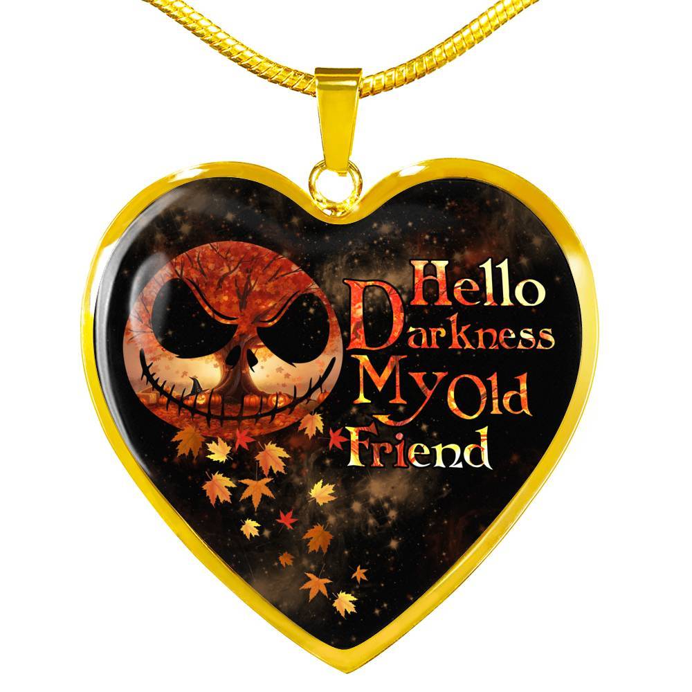Jack Hello Darkness Night Before Halloween Skellington My Old Friend Pumpkin My Love Heart Pendant Necklace - Heart Luxury Necklace (Gold Plated)