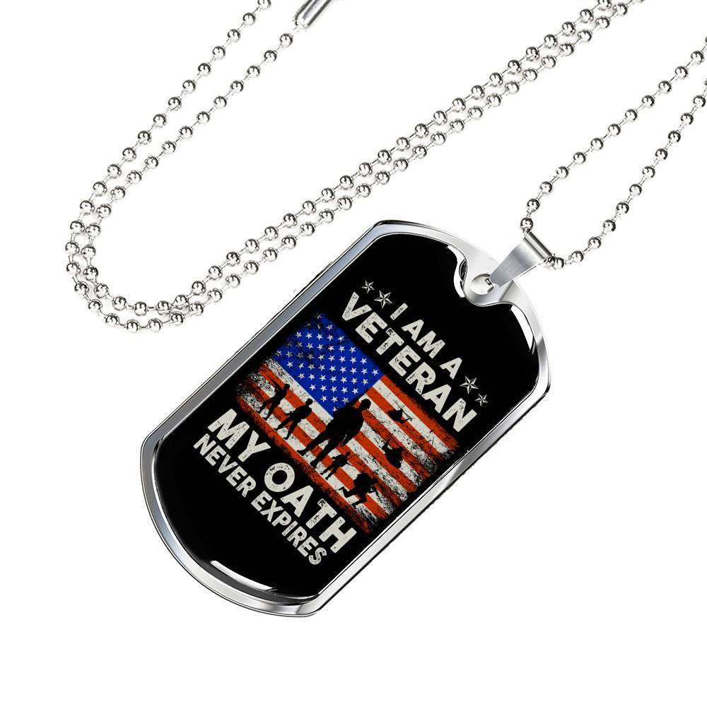 I Am A Veteran My Oath Never Expires Dog Tag Pendant Necklace - Dog Tag (Silver)