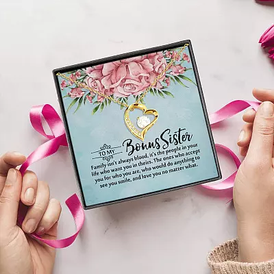 Alternative view of To My Bonus Sister Family Isn't Always Blood It's the People in Your Life Forever Love Pendant Necklace