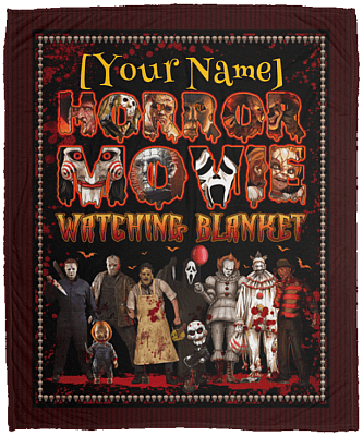 Personalized Horror Movie Watching Blanket For Horror Movie Lover - Halloween Gift Fleece Blanket - Sherpa Blanket, White, Cozy Plush Fleece Blanket - 50x60