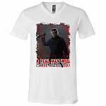 A Real Man Will Chase After You Michael Myers Horror Characters T-Shirt - V Neck, White, V-Neck T-Shirt