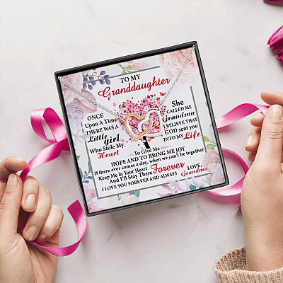 Alternative view of To My Granddaughter Once Upon A Time There Was A Little Girl Who Stole My Heart Interlocking Hearts Pendant Necklace