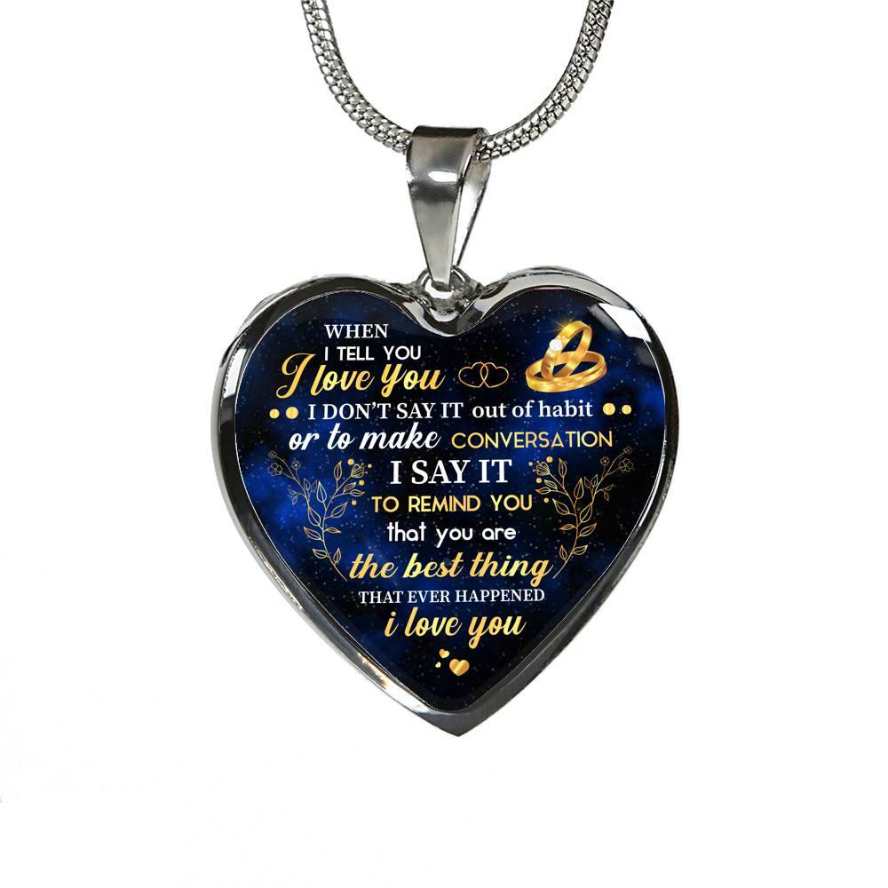 I Tell You I Love You Heart Pendant Necklace - Wife Necklace From Husband - Gift For Her - Heart Luxury Necklace (Silver)