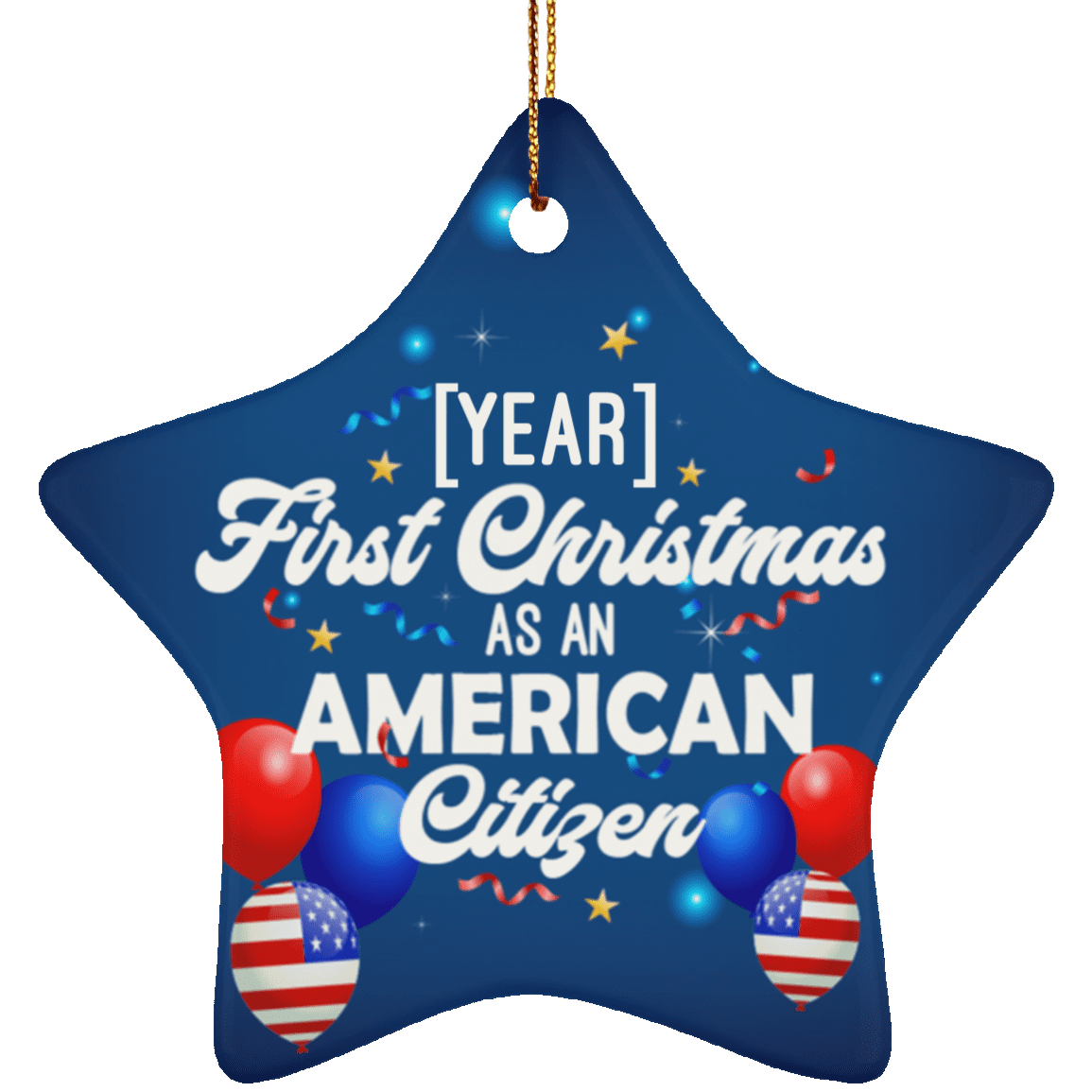 Personalized First Christmas As An American Citizen Holiday Flat Star Porcelain Ceramic Ornament Keepsake, White, Ceramic Star Ornament Personalized First Christmas As An American Citizen Holiday Flat Star Porcelain Ceramic Ornament Keepsake, White, Ceramic Star Ornament