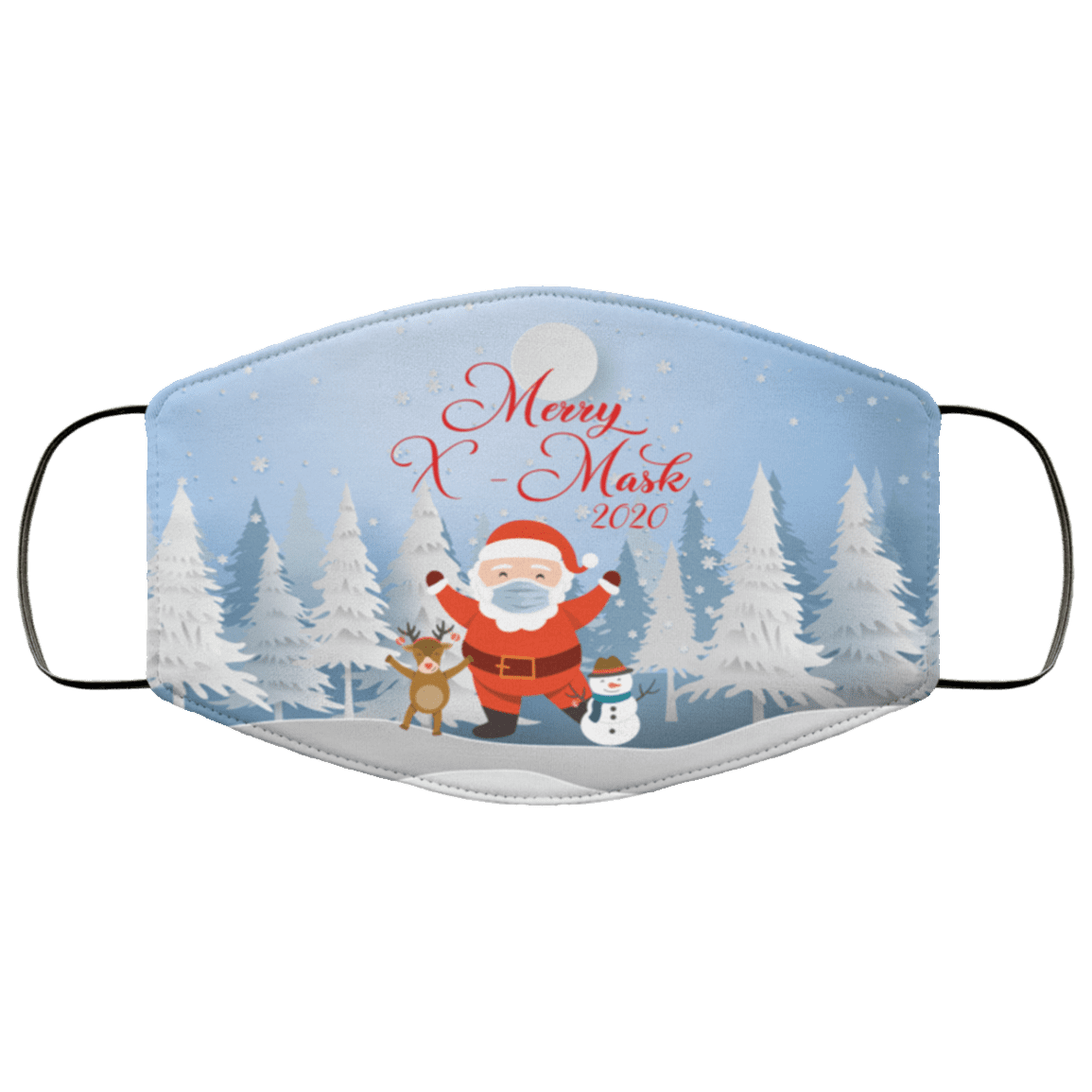 Merry X-Mask 2020 Funny Santa Claus Wearing Mask Washable Reusable Custom - Printed Cloth Face Mask Cover, White, Cloth Face Cover – Medium/Large