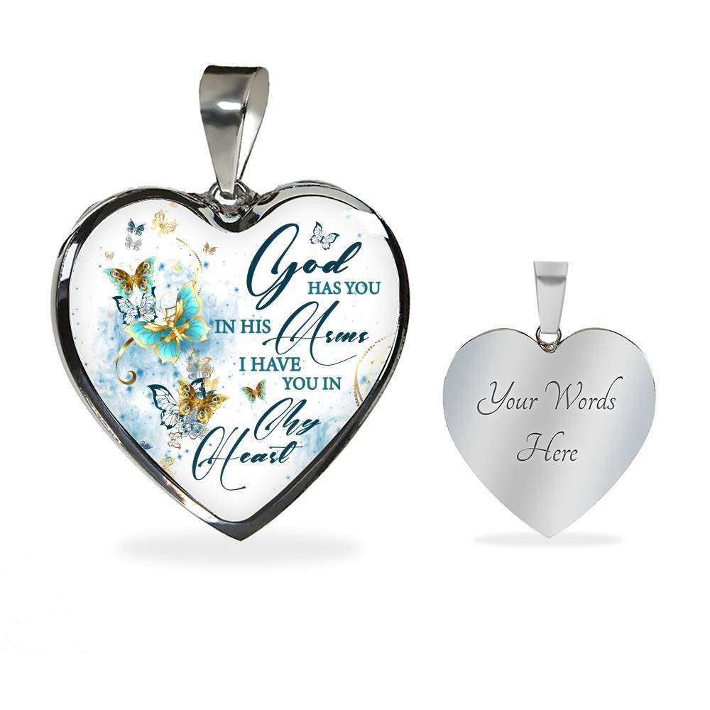 Butterfly God Has You In His Arms I Have You in My Heart Heart Pendant Necklace - Heart Luxury Necklace (Silver) Butterfly God Has You In His Arms I Have You in My Heart Heart Pendant Necklace - Heart Luxury Necklace (Silver)