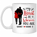 Personalized Couple Gifts My Heart Is Wherever You Are Coffee Mug - Water Bottle - Color Changing Mug, White, 11 oz. White Mug