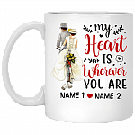 Personalized Wedding Gifts My Heart Is Wherever You Are Coffee Mug - Water Bottle - Color Changing Mug, White, 11 oz. White Mug