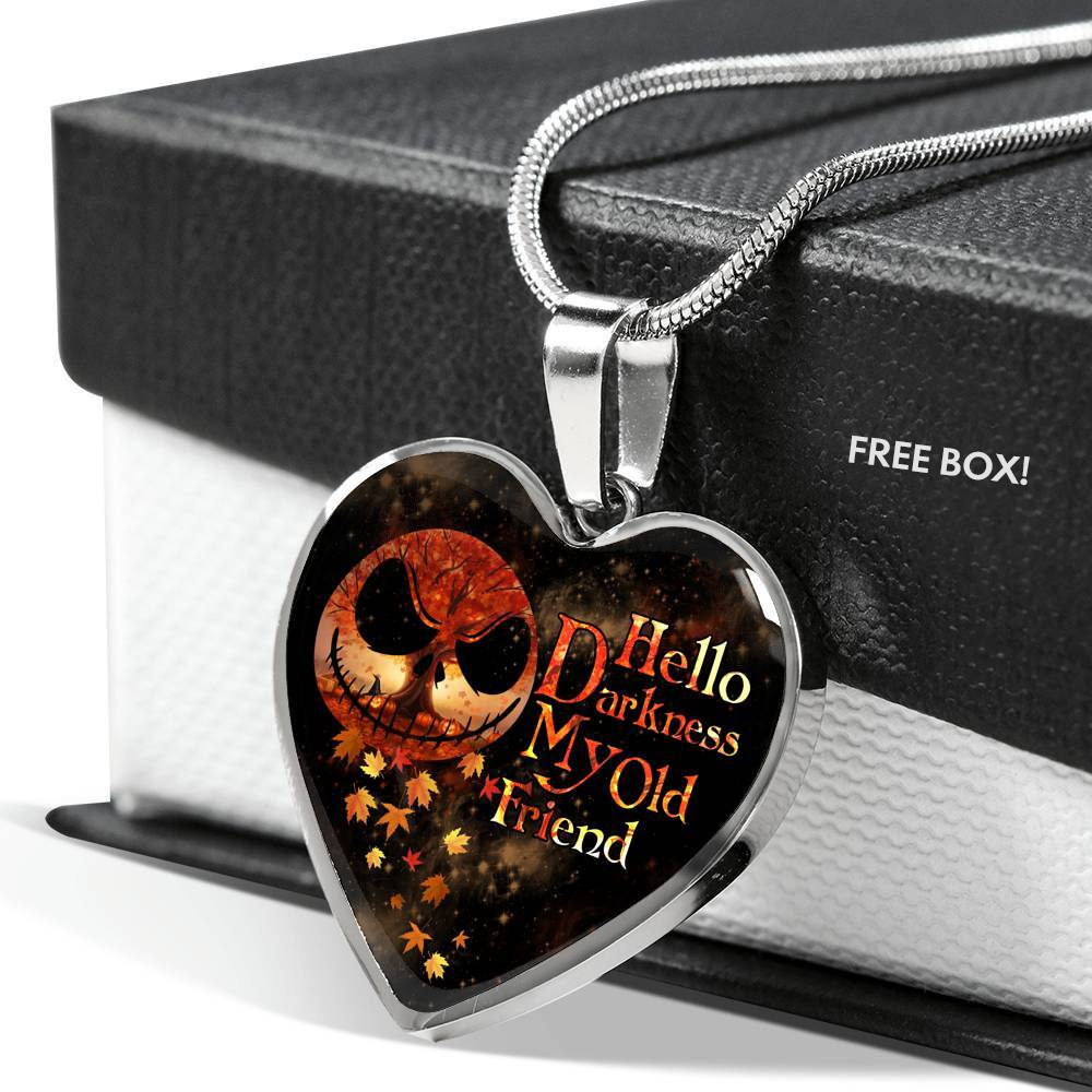 Jack Hello Darkness Night Before Halloween Skellington My Old Friend Pumpkin My Love Heart Pendant Necklace - Heart Luxury Necklace (Silver)