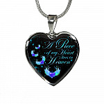 Angel Wings Heart a Piece of My Heart Lives in Heaven Heart Pendant Necklace - Heart Luxury Necklace (Silver)