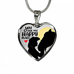 You Are My Happy Place Cowgirl Luxury Heart Pendant Necklace - Horse Lover Gifts - Heart Luxury Necklace (Silver)