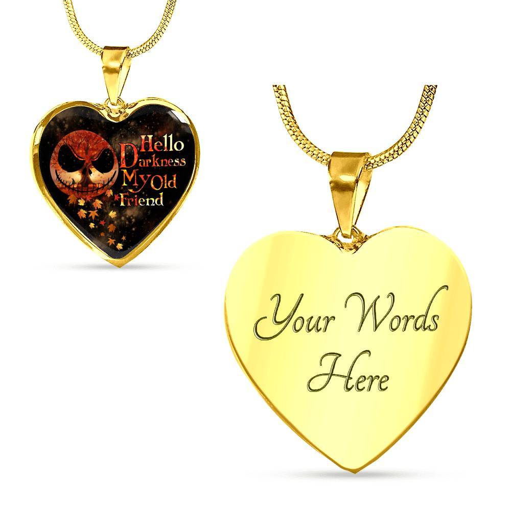 Jack Hello Darkness Night Before Halloween Skellington My Old Friend Pumpkin My Love Heart Pendant Necklace - Heart Luxury Necklace (Gold Plated)