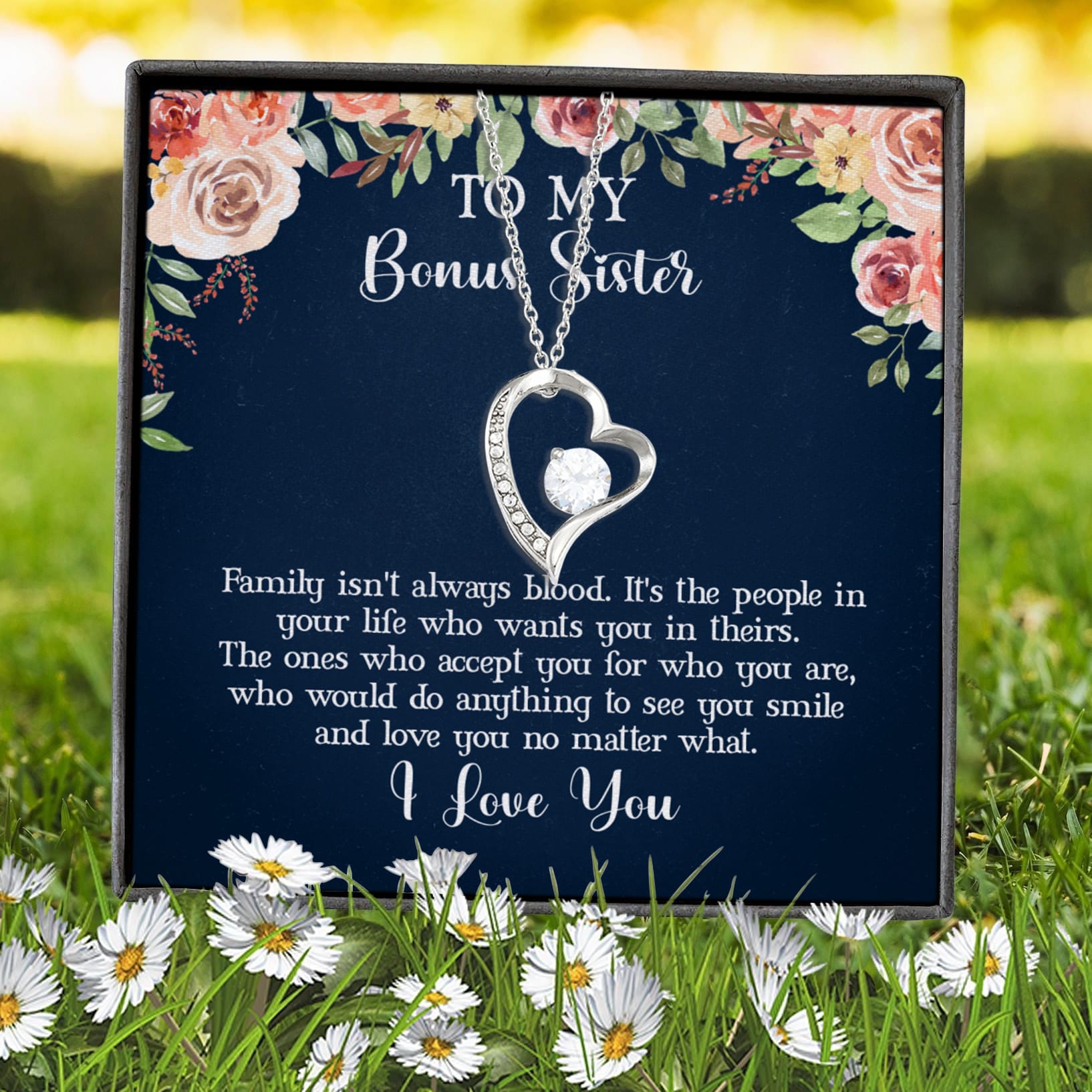 2VT. Bonus Sister Message Card Forever Love Necklace (Silver) 7