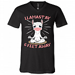 Llamastay 6 Feet a Way T-Shirt V-Neck Tee Youth Tee - Funny Llama Namaste Shirt, Black, V-Neck T-Shirt