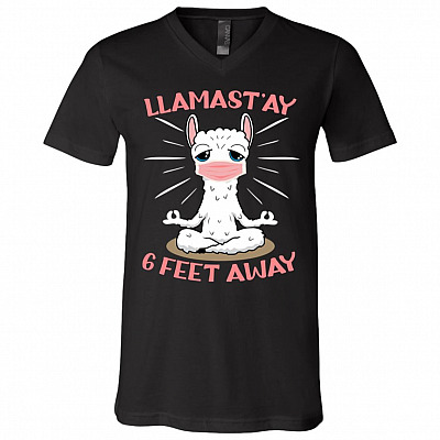 Llamastay 6 Feet a Way T-Shirt V-Neck Tee Youth Tee - Funny Llama Namaste Shirt, Black, V-Neck T-Shirt