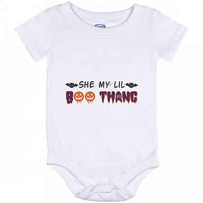 She My Lil Boo Thang Funny Halloween Baby Onesie - Infant Bodysuit, White, Baby Onesie - 12 Month