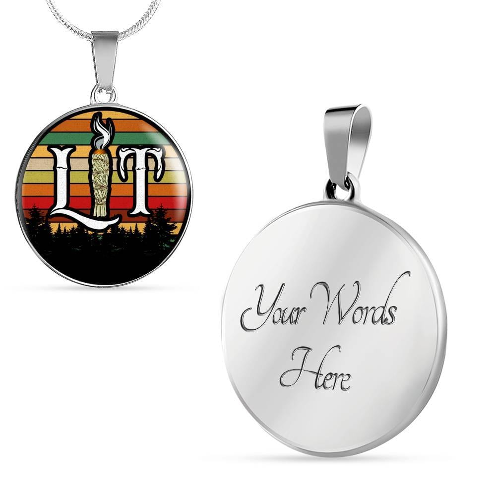 Funny Lit Burning Sage Smudge Chill Witchcraft Herbs Relax Witch Gift Halloween Circle Pendant Necklace - Circle Luxury Necklace (Silver)