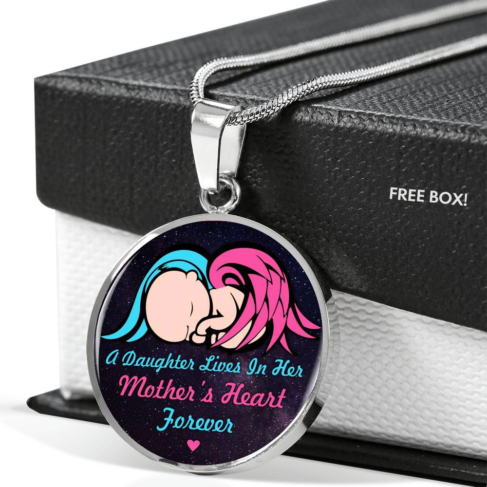 A Daughter Lives In Her Mother's Heart Forever Circle Pendant Necklace - In Memory Of Daughter Remembrance Gift - Circle Luxury Necklace (Silver)