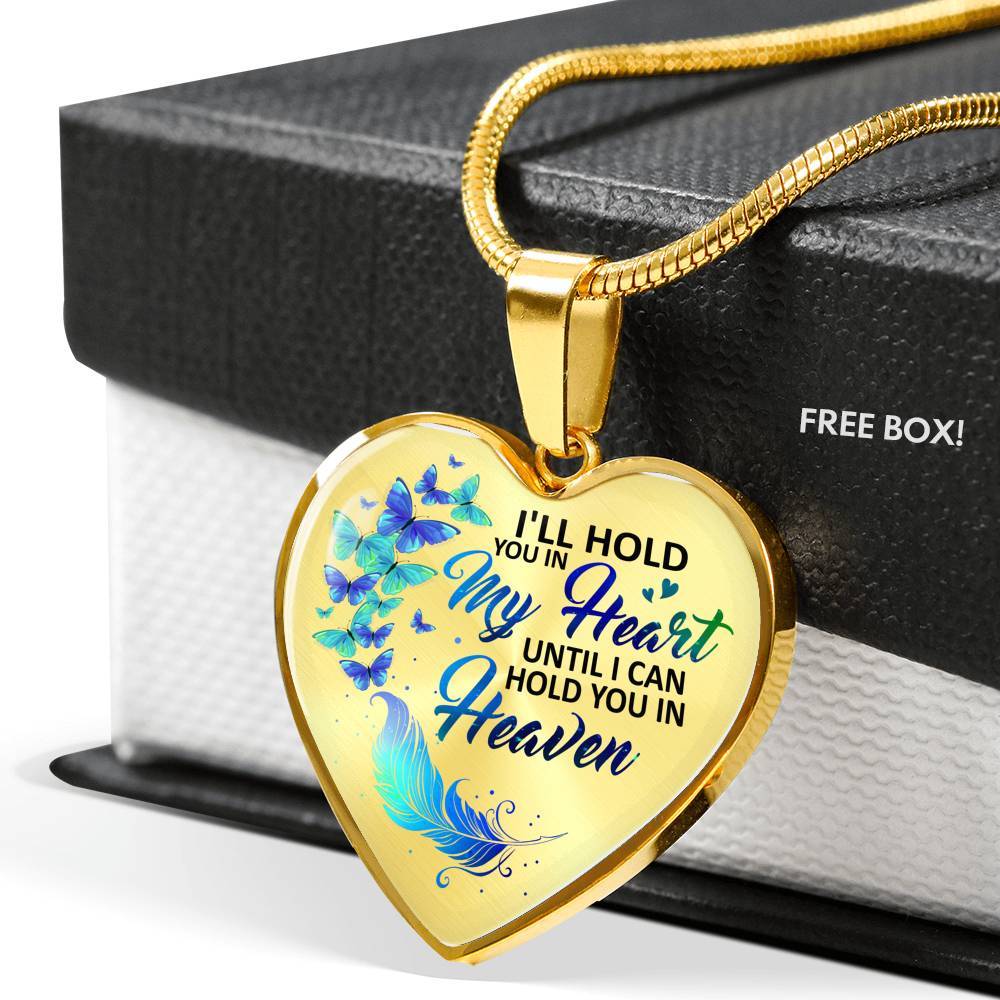 Memorial I'll Hold You in My Heart Until I Can Hold You in Heaven Butterfly Heart Pendant Necklace - Heart Luxury Necklace (Gold Plated)