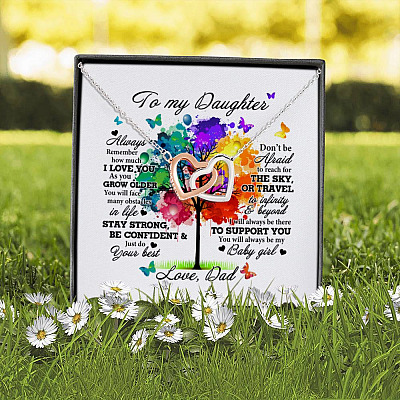 Alternative view of Dad to My Daughter Always Remember How Much I Love You Interlocking Hearts Pendant Necklace