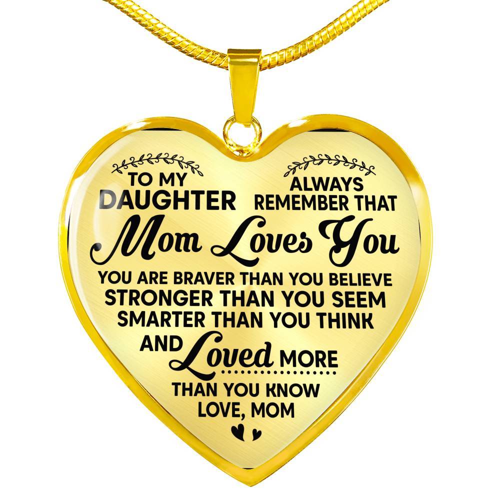 To My Daughter Always Remember That Mom Loves You Hear Pendant Necklace - Heart Luxury Necklace (Gold Plated)