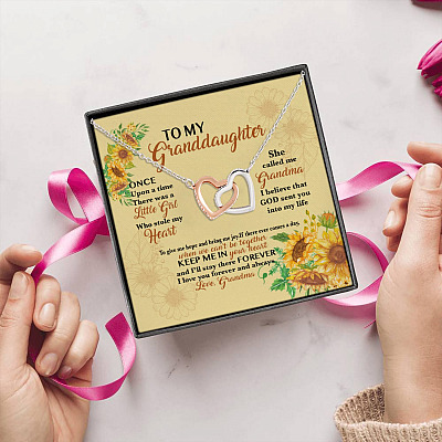 Alternative view of Once Upon A Time There Was A Little Girl She Called Me Grandma Interlocking Hearts Pendant Necklace