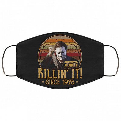 Killin' It Since 1978 Washable Reusable Custom Printed Cloth Face Mask Cover - Halloween Michael Myers Face Mask, Black, Cloth Face Cover – Medium/Large