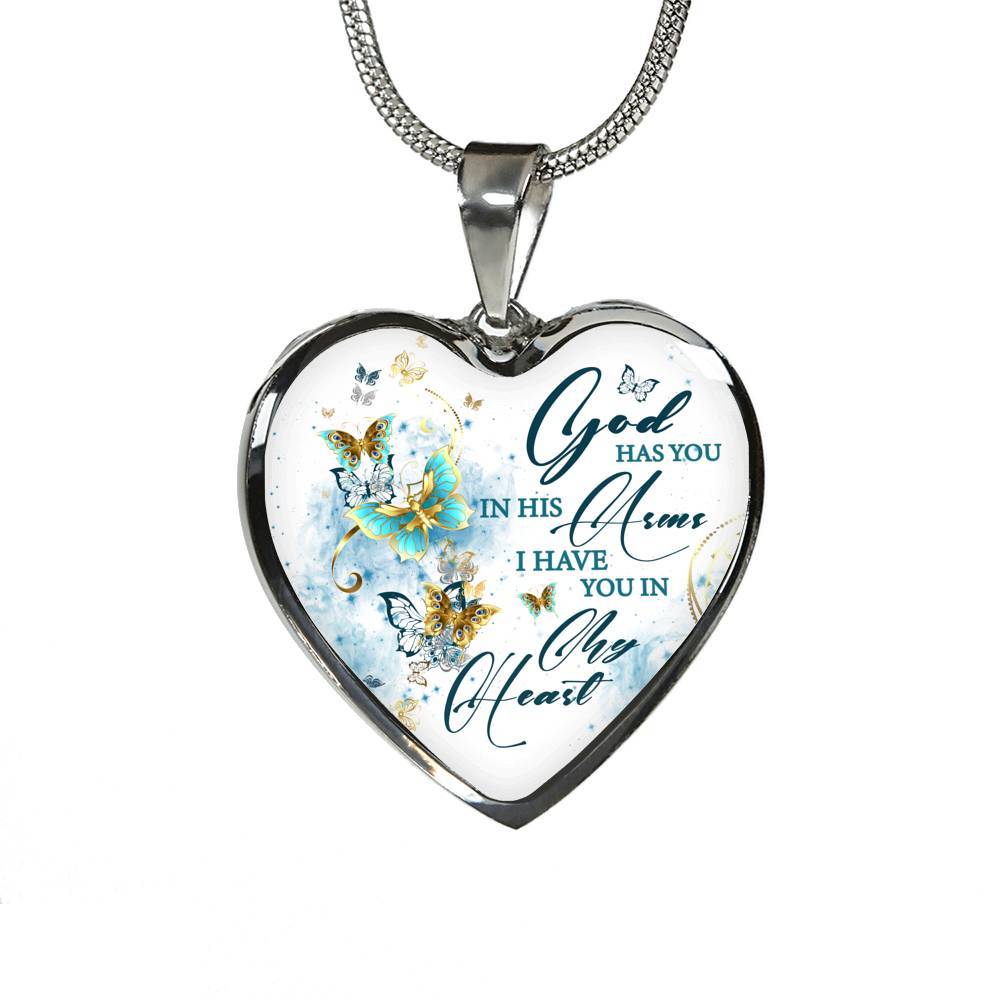 Butterfly God Has You In His Arms I Have You in My Heart Heart Pendant Necklace - Heart Luxury Necklace (Silver) Butterfly God Has You In His Arms I Have You in My Heart Heart Pendant Necklace - Heart Luxury Necklace (Silver)
