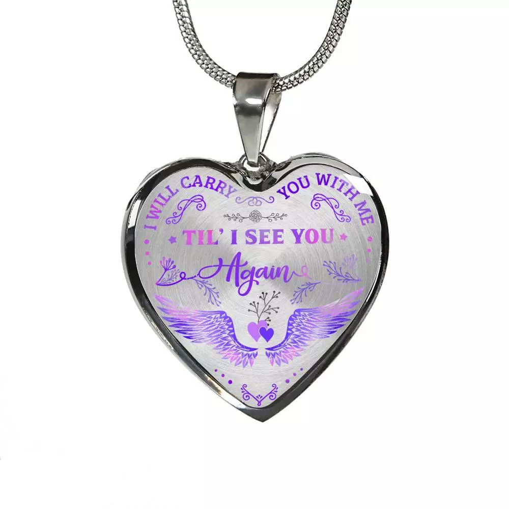 Wings I Will Carry You with Me Til' I See You Again Heart Pendant Necklace - Heart Luxury Necklace (Silver)