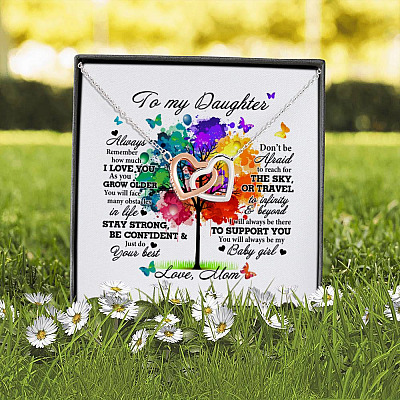 Alternative view of Mom to My Daughter Always Remember How Much I Love You Interlocking Hearts Pendant Necklace