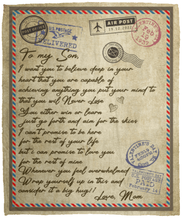 Mom to My Son I Want You to Believe Deep in Your Heart Letter Fleece Blanket - Premium Sherpa Blanket, White, Cozy Plush Fleece Blanket - 50x60