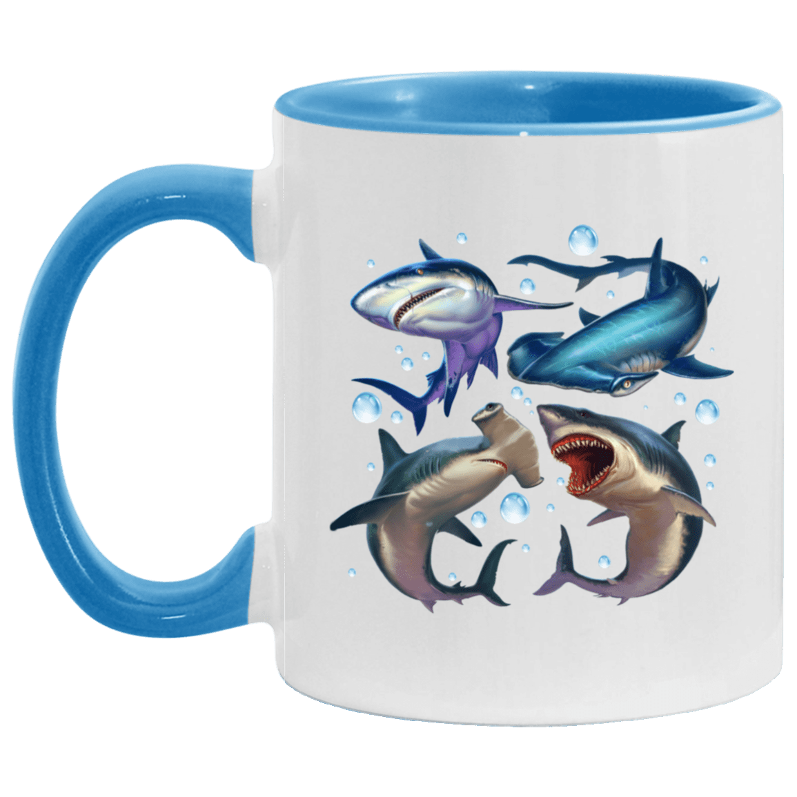 Shark Species Accent Mug - Types Of Sharks Mug, White/Light Blue, 11 oz. Accent Mug