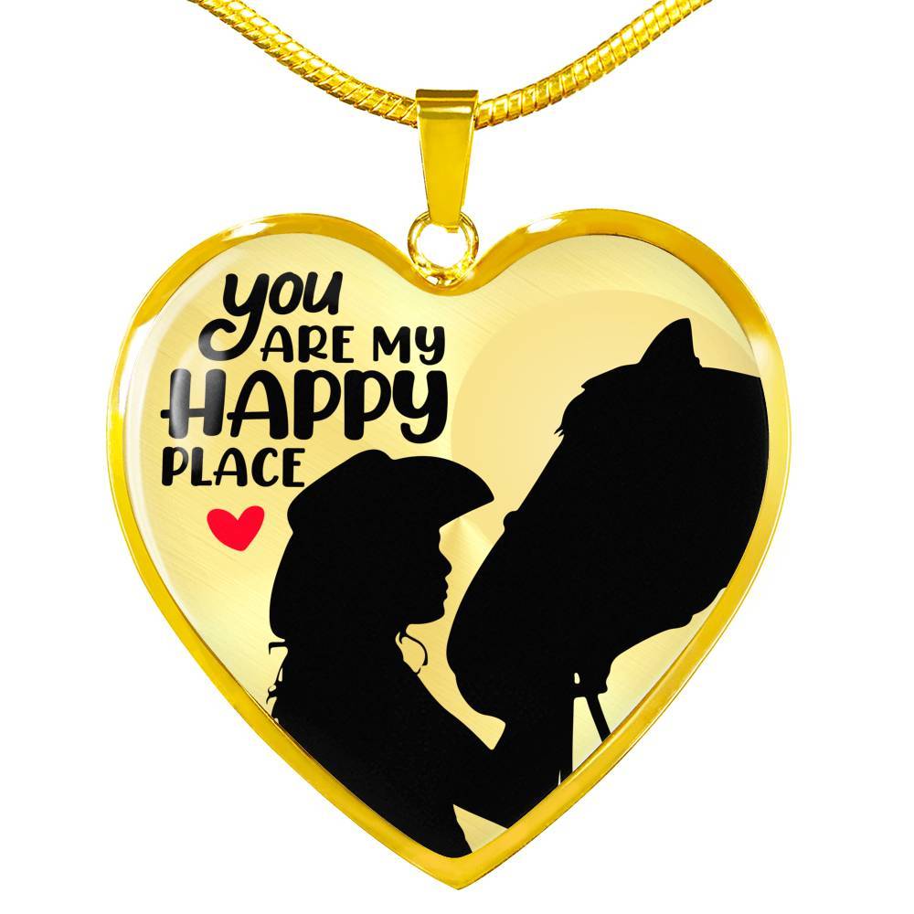 You Are My Happy Place Cowgirl Luxury Heart Pendant Necklace - Horse Lover Gifts - Heart Luxury Necklace (Gold Plated)