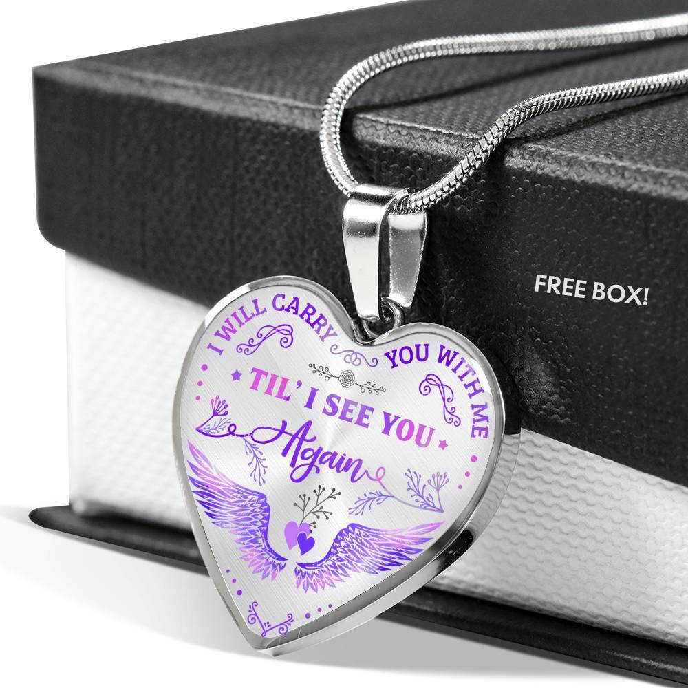 Wings I Will Carry You with Me Til' I See You Again Heart Pendant Necklace - Heart Luxury Necklace (Silver)