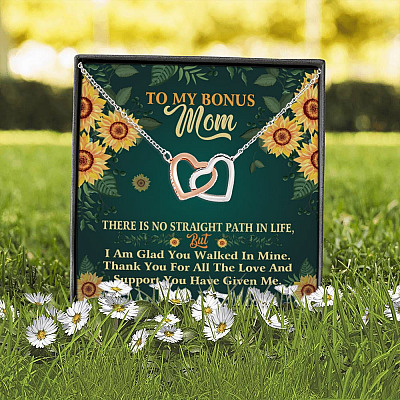 To My Bonus Mom Thank You For All The Love You Have Given Me Forever Interlocking Hearts Pendant Necklace