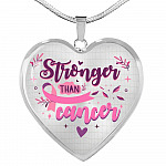 Stronger Than Cancer Heart Pendant Necklace - Necklace For Breast Cancer Awareness - Heart Luxury Necklace (Silver)