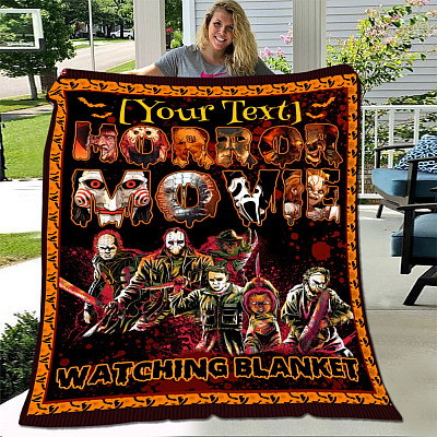 Alternative view of Personalized Name Horror Movie Watching Blanket Halloween Characters Fleece Blanket - Premium Sherpa Blanket