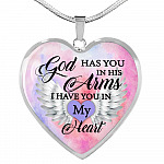 Angel Wing God Has You In His Arms I Have You in My Heart Heart Pendant Necklace - Heart Luxury Necklace (Silver)