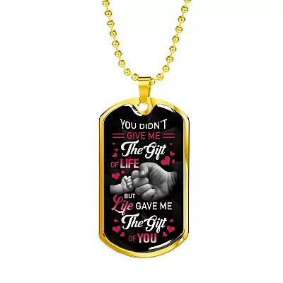 You Didn't Give Me the Gift of Life but Life Gave Me the Gift of You Dog Tag Pendant Necklace for Step Dad - Dog Tag (Gold Plated)