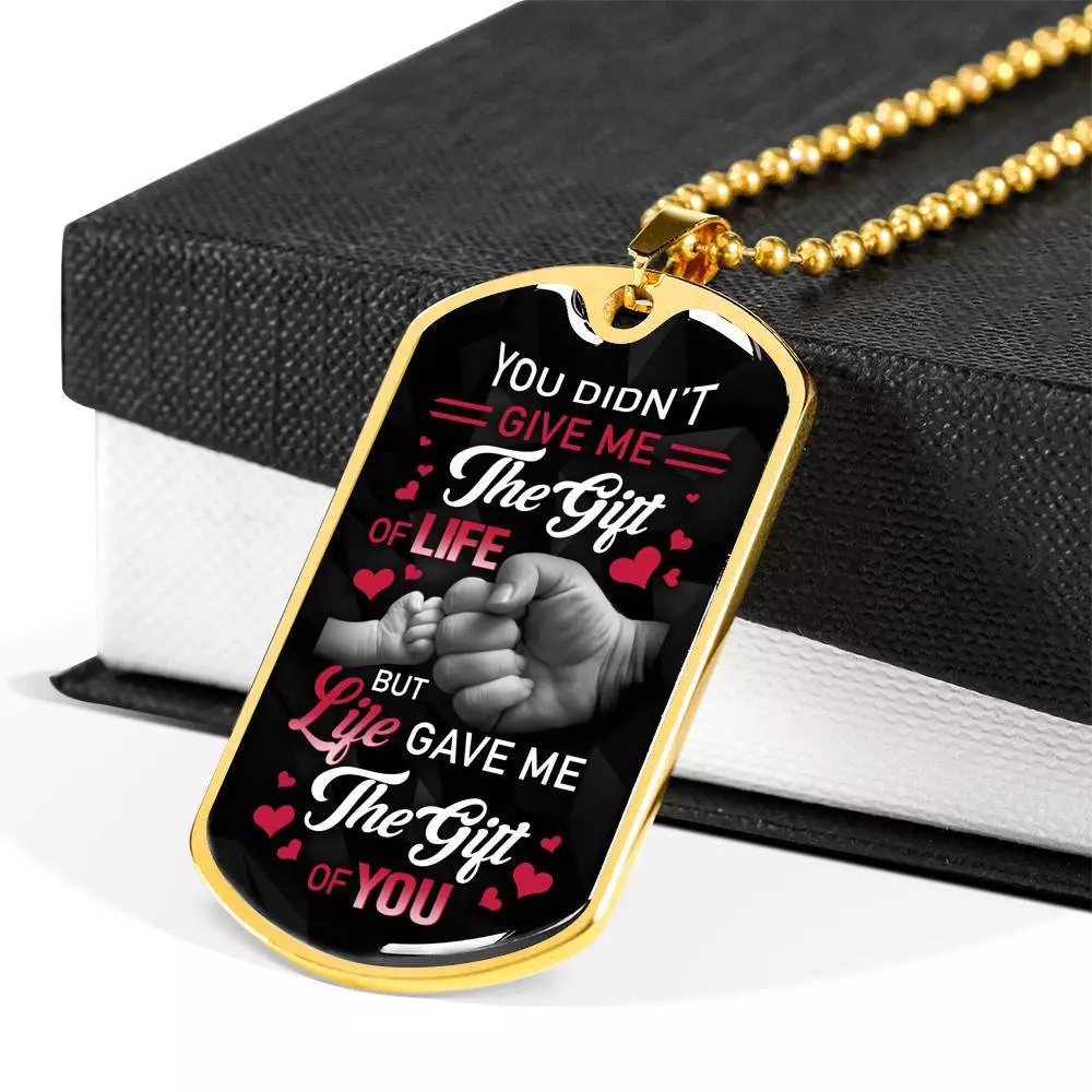 You Didn't Give Me the Gift of Life but Life Gave Me the Gift of You Dog Tag Pendant Necklace for Step Dad - Dog Tag (Gold Plated)