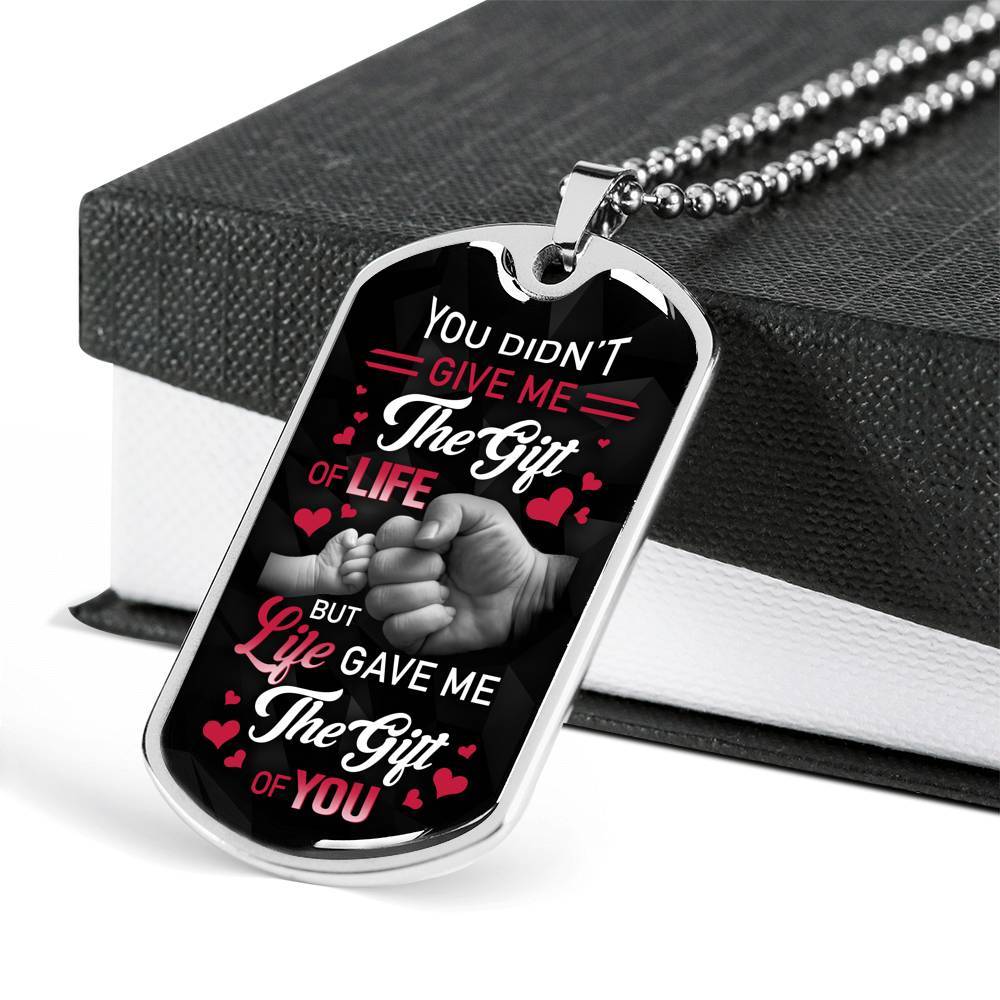 You Didn't Give Me the Gift of Life but Life Gave Me the Gift of You Dog Tag Pendant Necklace for Step Dad - Dog Tag (Silver)