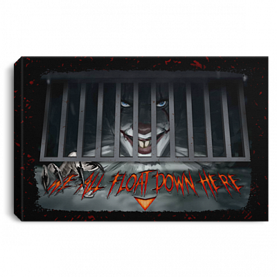 We All Float Down Here Unframed Poster - Framed Canvas - Funny Bathroom Decor, White, 0.75'' Framed Canvas