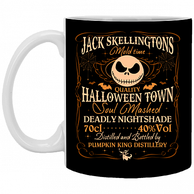 Jack Skellingtons Mold Time Ceramic Coffee Mug - Beer Stein -Water Bottle - Funny Halloween Mug, Black, 11 oz. White Mug
