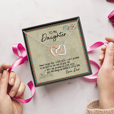 Alternative view of To My Daughter Mailing Necklace - Letter Never Forget That I love You Interlocking Hearts Pendant Necklace
