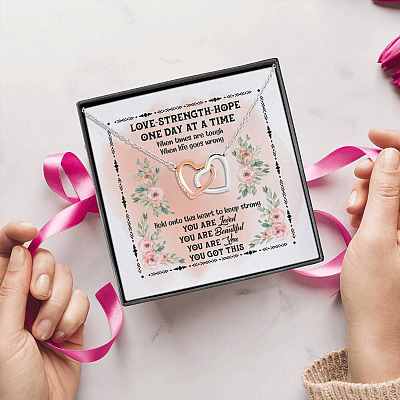 Alternative view of You Got This Mental Health Support Gift Joined Interlocking Hearts Pendant Necklace