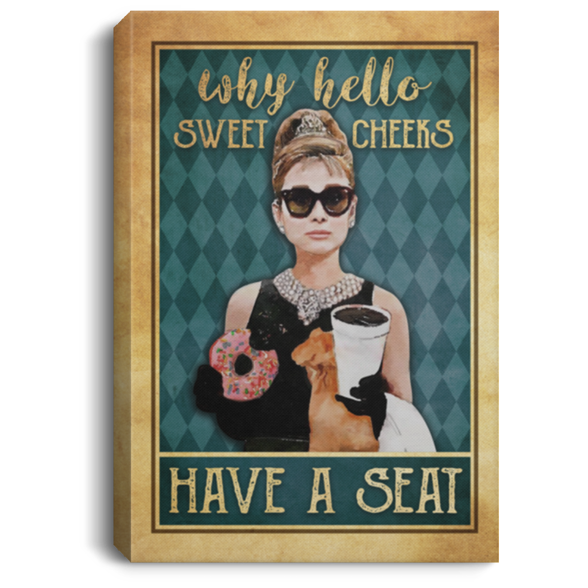 Breakfast Tiffany Why Hello Sweet Cheeks Gallery Vintage Framed Canvas Prints - Unframed Poster - Home Decor Wall Art, White, 0.75'' Framed Canvas