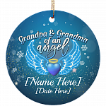 Personalized Grandpa And Grandma Of An Angel Miscarriage Memorial Christmas Circle Ornament Keepsake, White, Ceramic Circle Ornament