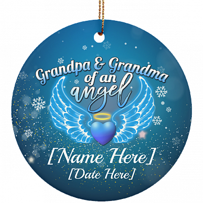 Personalized Grandpa And Grandma Of An Angel Miscarriage Memorial Christmas Circle Ornament Keepsake, White, Ceramic Circle Ornament