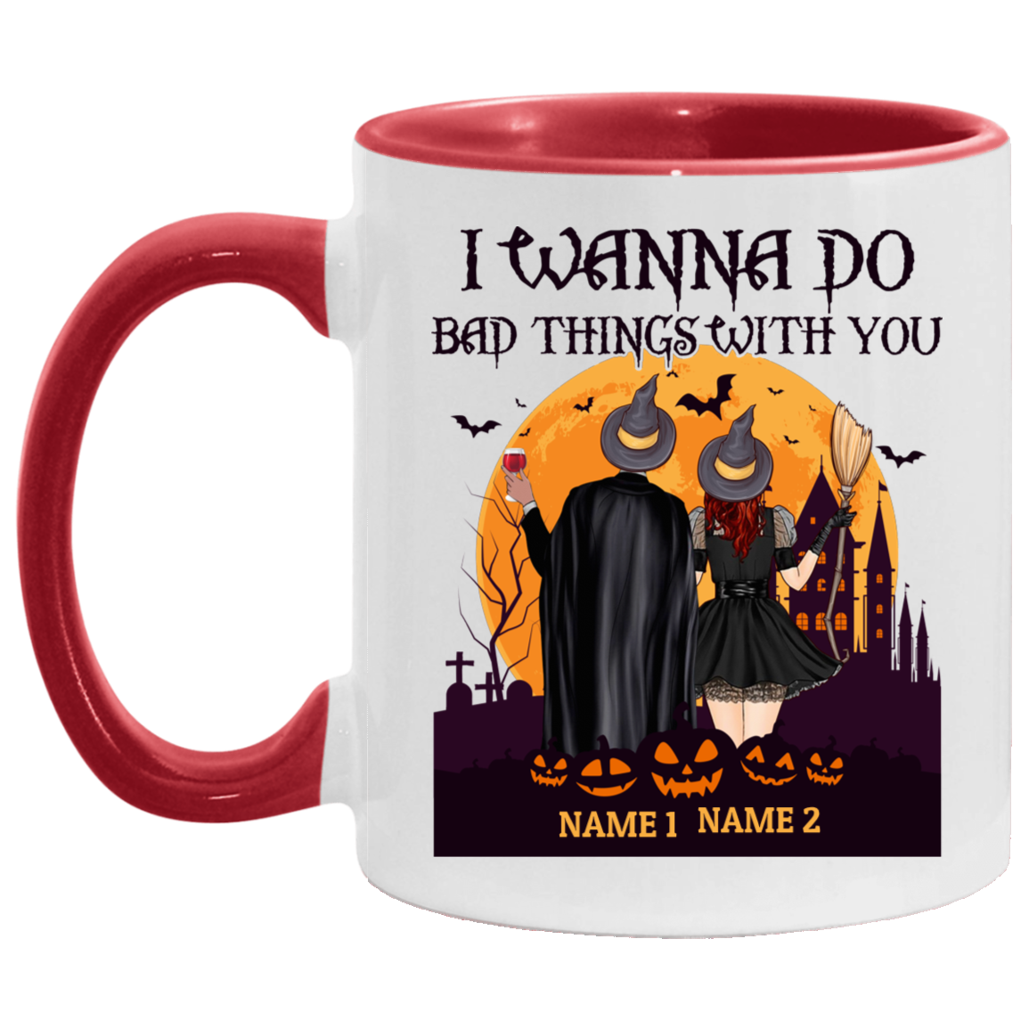 Personalized I Wanna Do Bad Things With You Halloween Couple Accent Mug, White/Red, 11 oz. Accent Mug