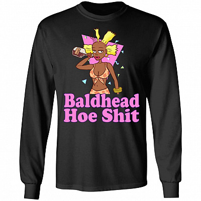 Bald Head Hoe Shit Funny Doll Hoodie - Sweatshirt, Black, Long Sleeve